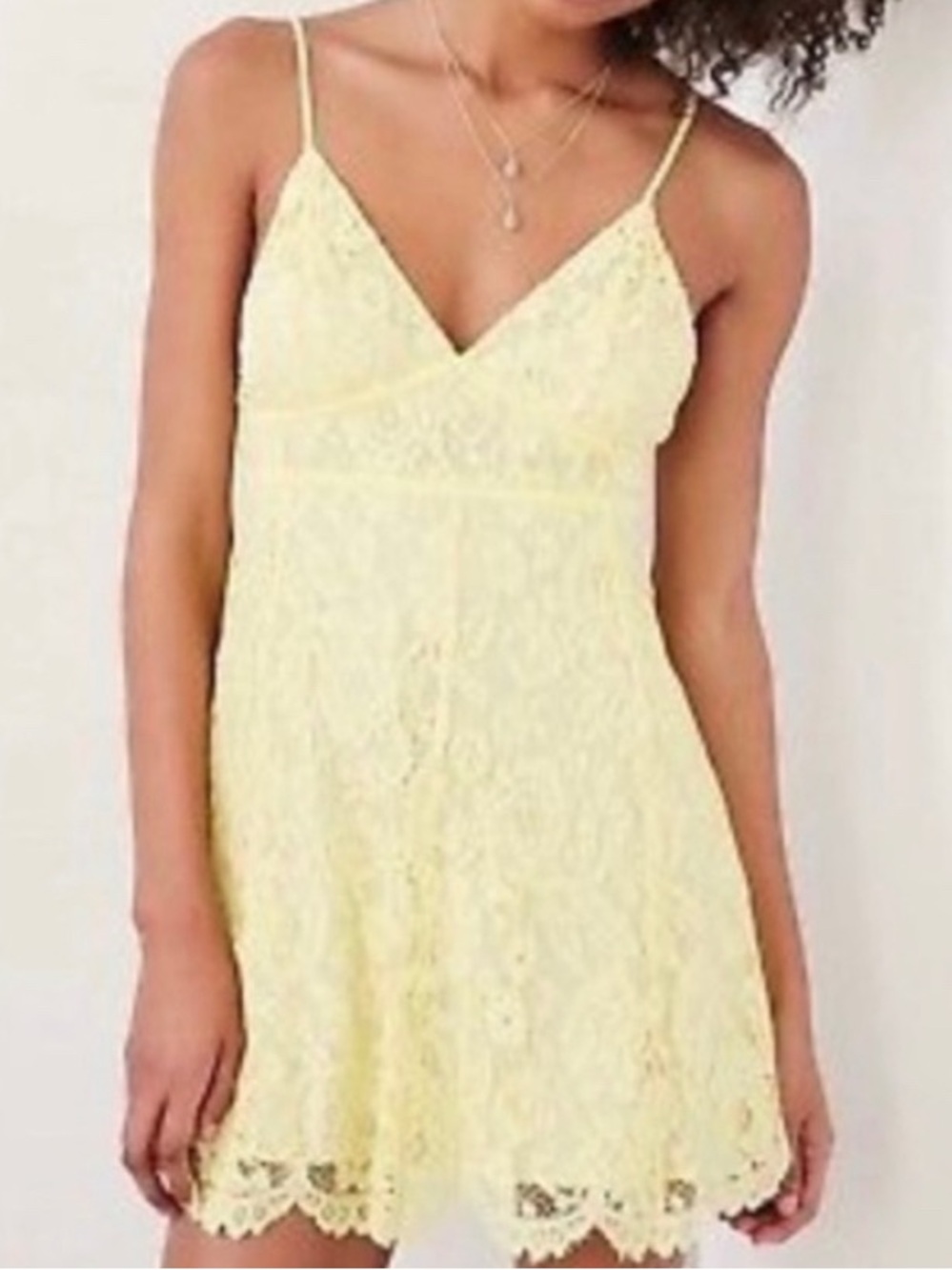 Lace Spaghetti Strap Mini Dress in light Yellow